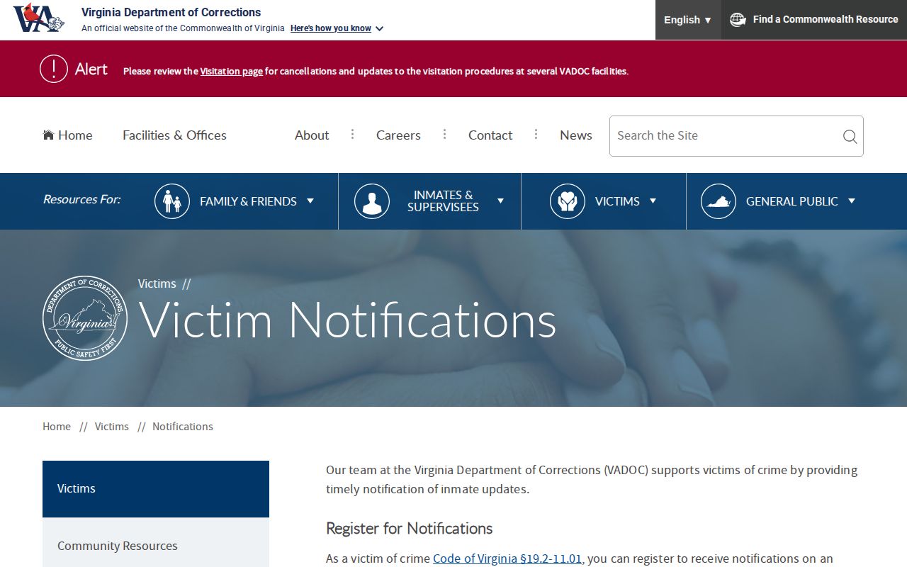 Prince Edward County release notifications showing NAAVI and Virginia Jail VINE distinction