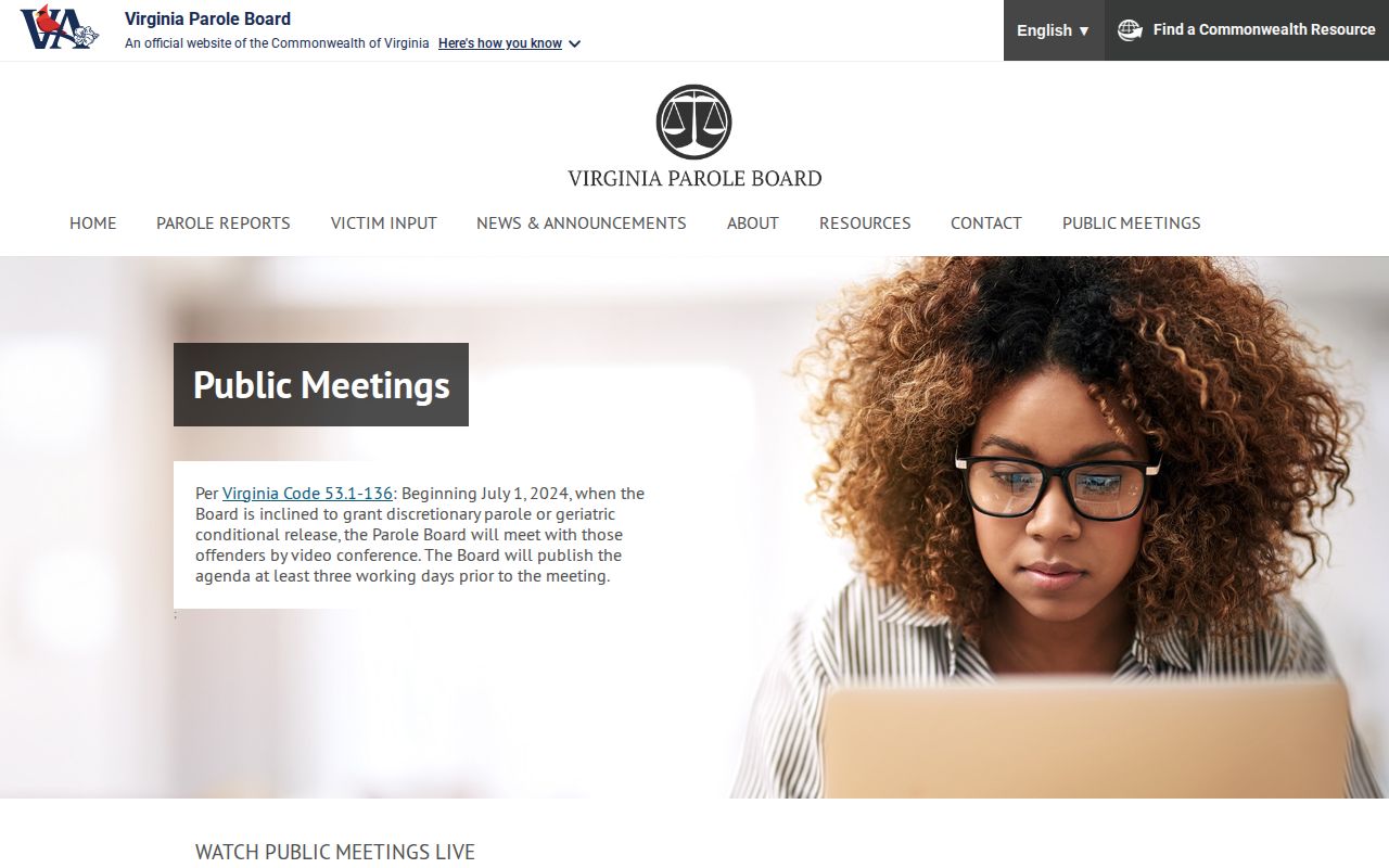 Prince Edward County parole records source on the Virginia Parole Board public meetings page